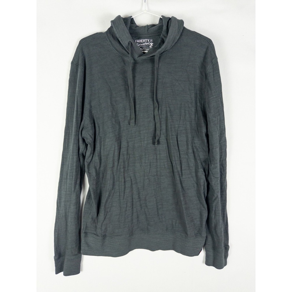 Faherty Sunwashed Organic Cotton Hoodie Pullover Mens M Gray Coastal Surf